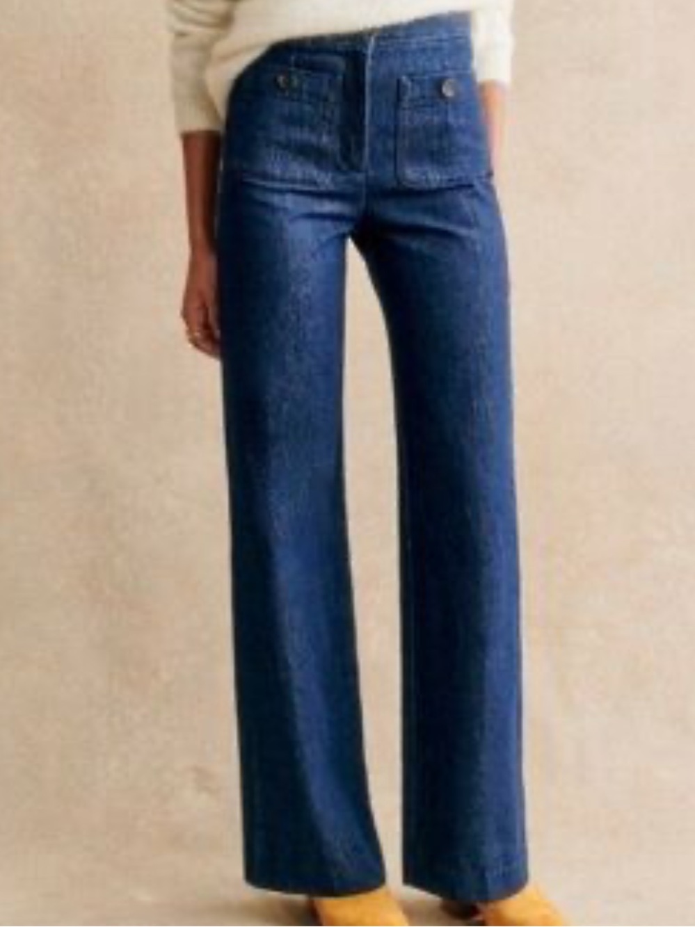 Sezane Dark Blue Wide-Leg High-Rise Denim Trousers